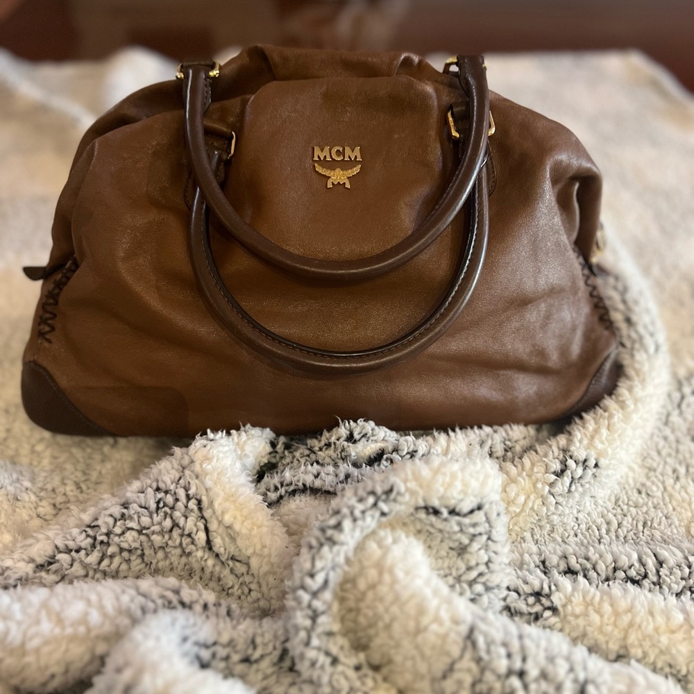 MCM Dark Brown Leather Shoulder Bag